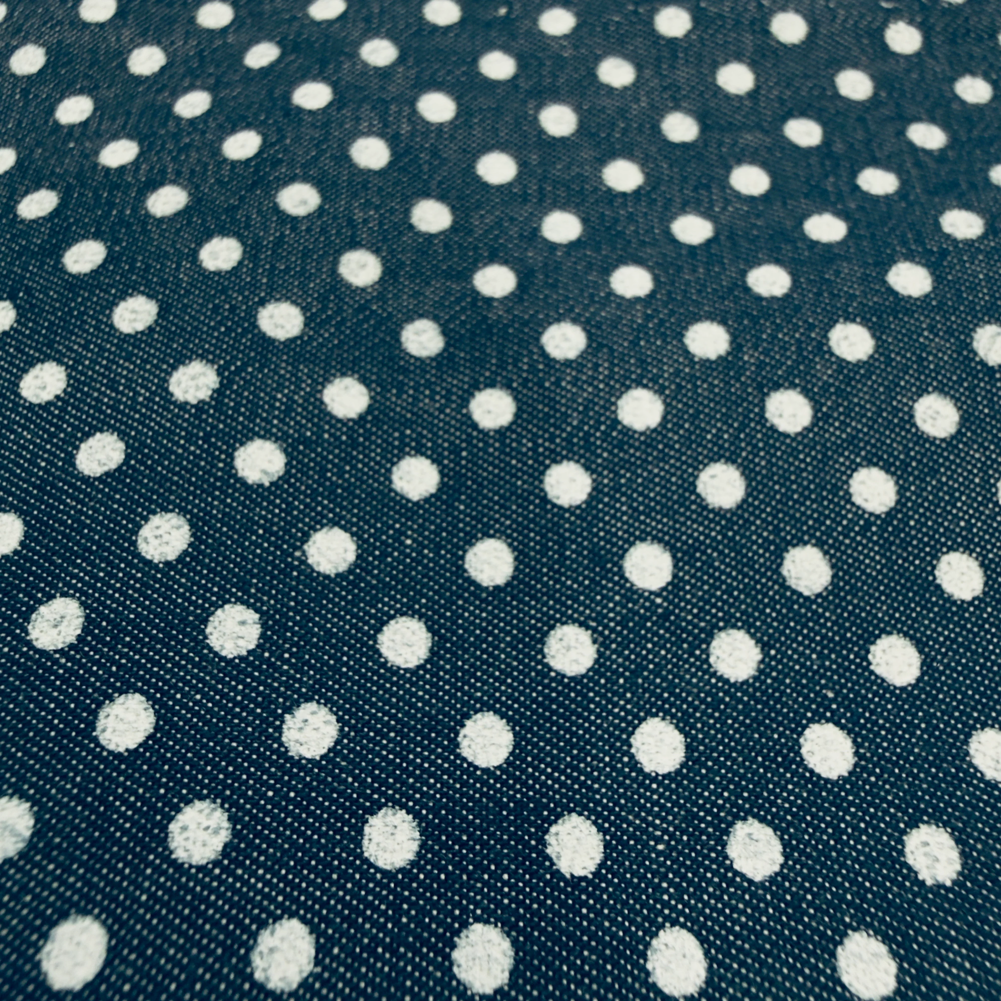 Chambray Fabric – 100% Cotton | White Pin Dot Pattern