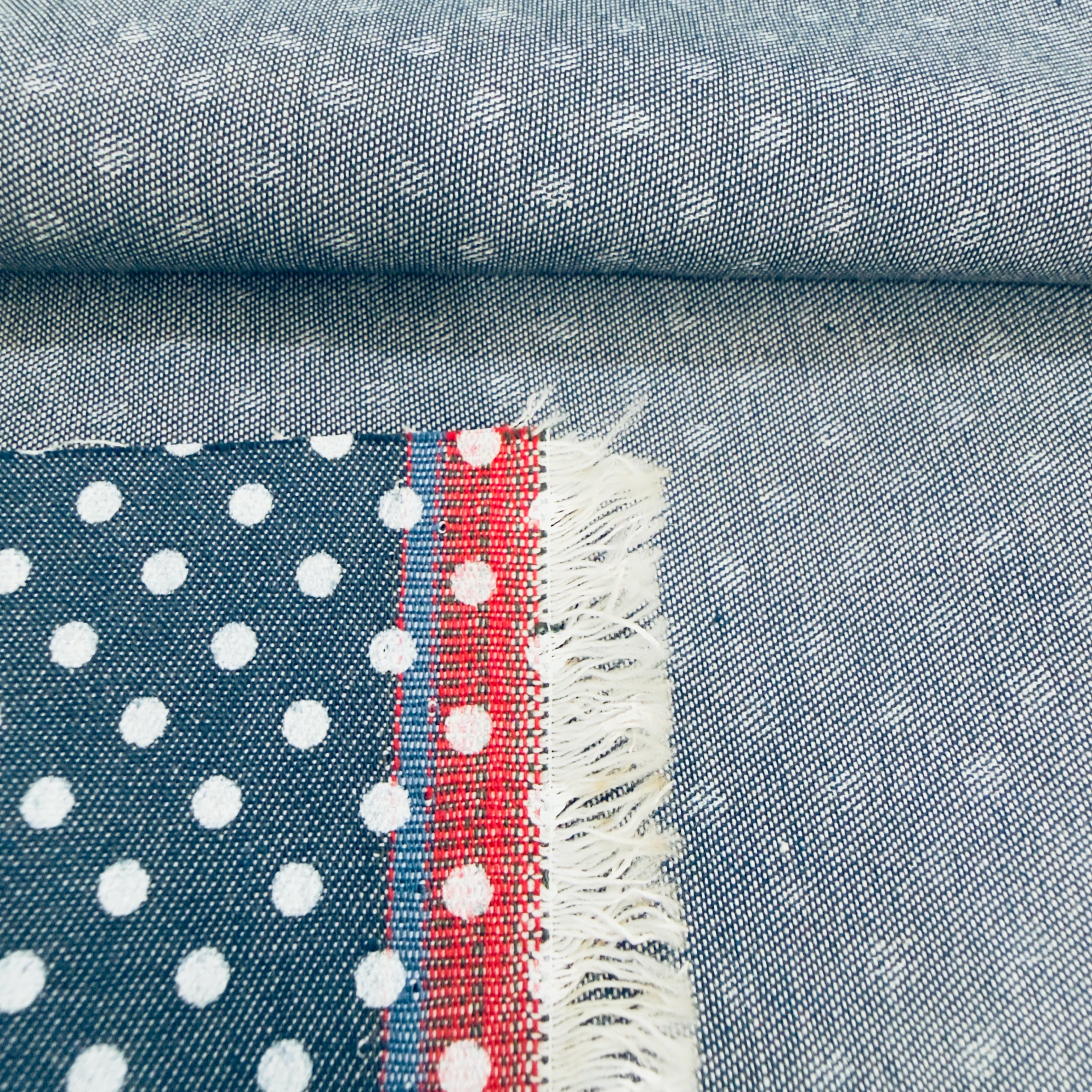 Chambray Fabric – 100% Cotton | White Pin Dot Pattern - Image 2